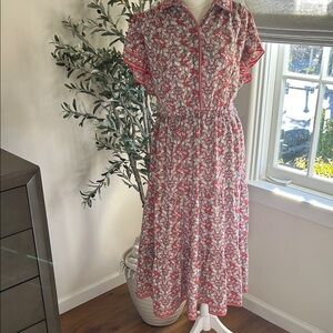 Max Studio Red and White Floral Midi Dress